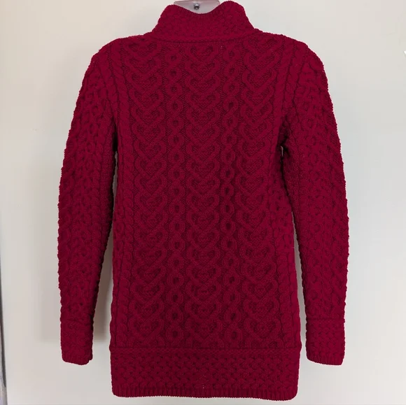 Aran Mor Hearts High Mock Neck Cable Knit Sweater Small Red - Picture 7 of 11